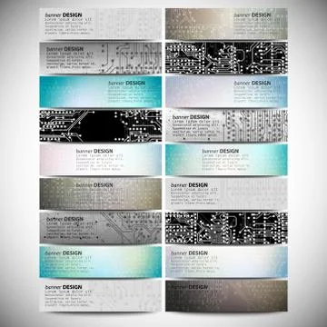 Big banners set, science backgrounds, microchip and electronics circuit Stock Illustration