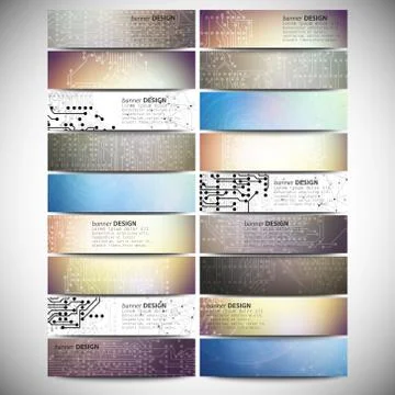 Big banners set, science backgrounds, microchip and electronics circuit イラスト素材