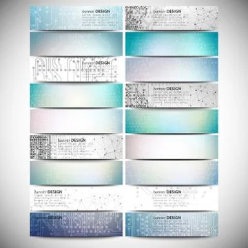 Big banners set, science backgrounds, microchip and electronics circuit イラスト素材