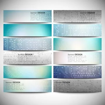 Big banners set, science backgrounds, microchip and electronics circuit Stock Illustration