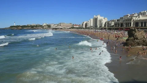 The big beach of Biarritz. Stock Footage 121468917