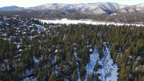 Big Bear Lake Snow Covered Ice from the Air Stock Footage 231069324