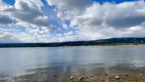 Big bear mountain sky resort summer lake reflection blue clouds sky reflecti Stock Footage 191579751