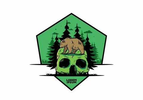 Big bear walking on skull head illustration Stock Illustration