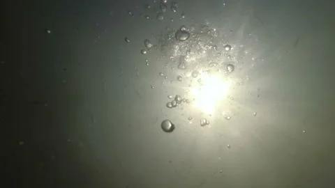 Big beautiful bubbles rise from the bottom of the river to the surface, where Video stock 148447273