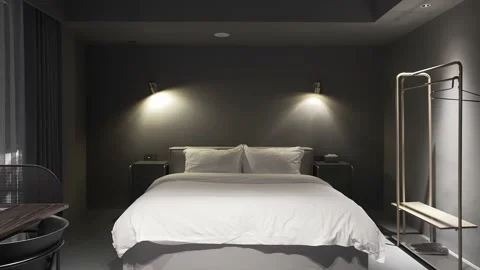 Big bed in modern bedroom Stock Footage 165455143
