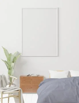 Big bedroom on the white wall background, minimal style ,frame form mock up - Stock Illustration