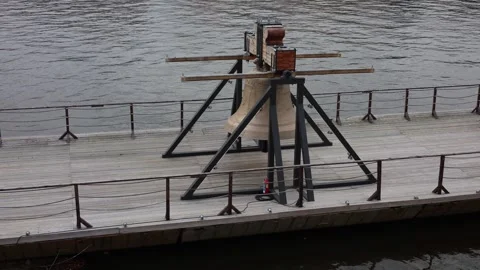 Big bell on a boat in the water Stock Footage 287119475