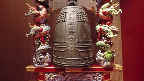 Big Bell, Inside Hundred Dragon Hall, Buddha Tooth Relic Temple, Singapore Stock-Footage 329285741