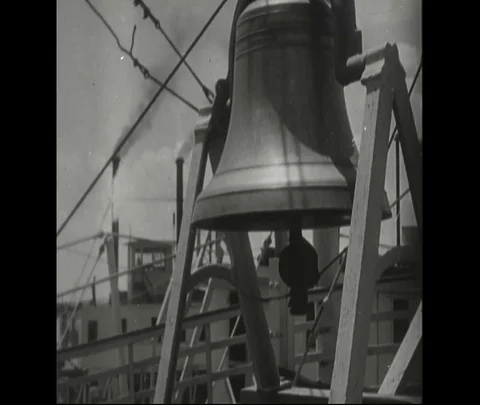 Big bell on riverboat and its close-up view - 1930 Stock Footage 101714383