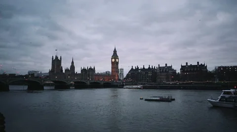 Big Ben across the river at twilight Stock Footage 49359534