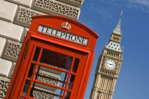 Big Ben and British Telephone Booth Stock Photos