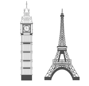 Big Ben and Eiffel Tower Illustrazione stock