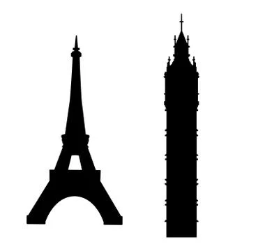 Big Ben and Eiffel Tower Stock Illustration