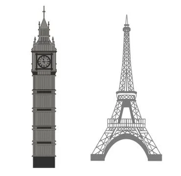 Big Ben and Eiffel Tower 스톡 일러스트