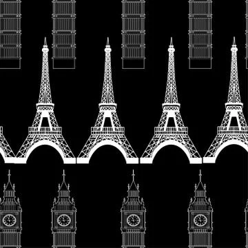 Big Ben and Eiffel Tower 스톡 일러스트