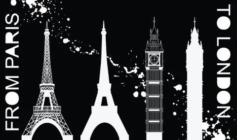 Big Ben and Eiffel Tower イラスト素材