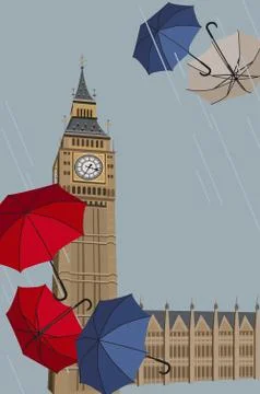 Big ben and umbrellas Stock Illustration