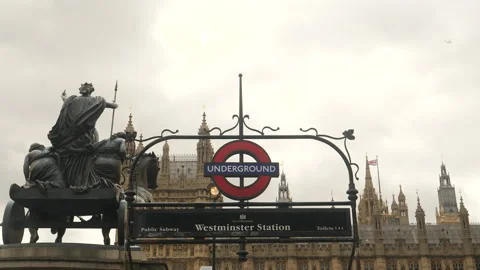 Big Ben and Westminster Underground station sign. London, England. Stock Footage 201611538