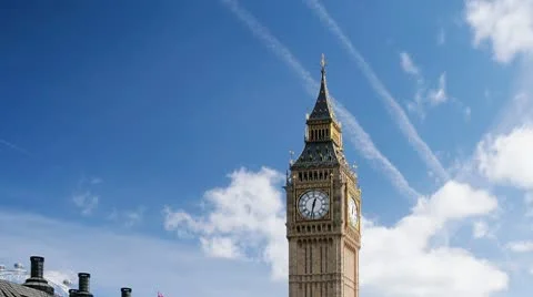 Big Ben Clock Face and Sky Video stock 10591197