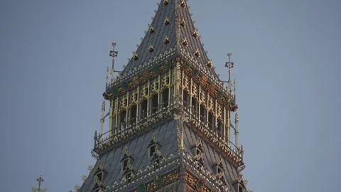 Big Ben Clock face at sunset in Parliament Square, Palace of Westminster, London Stock Footage 243288243