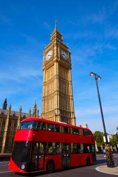 Big Ben Clock Tower and London Bus Stock Photos