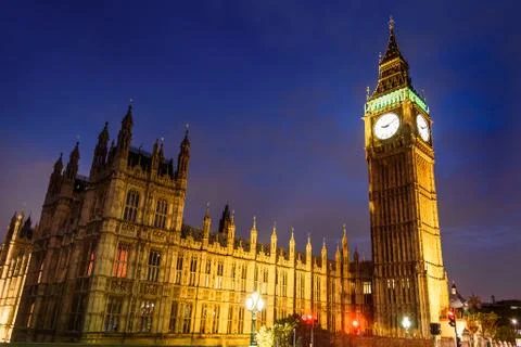 Big Ben Clock Tower and House of Parliament in the night, London, UK Stock Photos