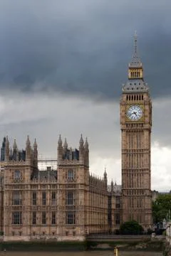 Big Ben clock tower and the Houses of Parliament on a cloudy day, Westminster Foto stock