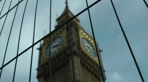 Big Ben clock tower behind fence london Stock Footage 8548381