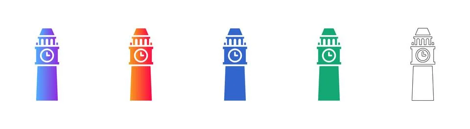 Big Ben Clock Tower Icon Set Stock Illustration