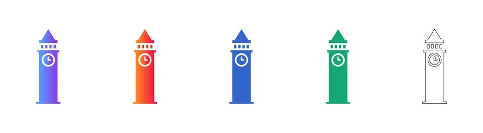 Big Ben Clock Tower Icon Set Stock Illustration