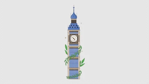 Big Ben clock tower landmark cartoon animation Stock Footage 341396984