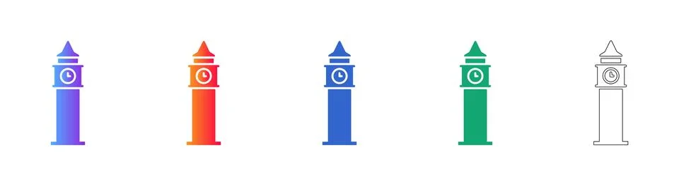 Big Ben Clock Tower Landmark Icons Stock Illustration