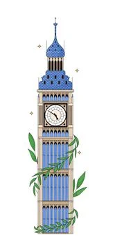 Big Ben clock tower landmark 2D vector illustration Stock Illustration