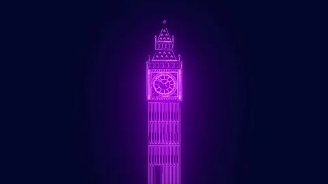 The Big Ben Clock-tower London united kingdom tourism neon animation Stock Footage 241163079