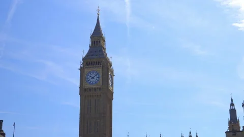 Big Ben clock tower in London with clear sky backgroun in London Stock Footage 320298289