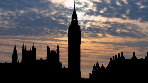 Big Ben Clock Tower or Elizabeth Tower Time Lapse at Sunrise with Colourful Sky Stock Footage 122738758