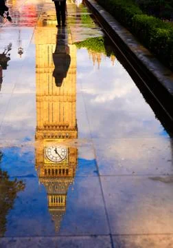 Big Ben Clock Tower puddle reflection London Stock Photos