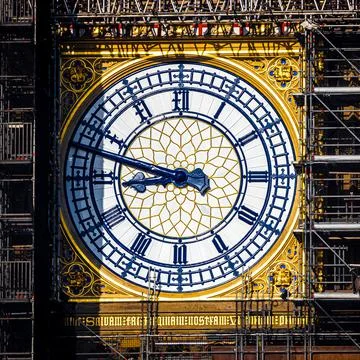 The Big Ben clock tower restored with clock hands repainted Prussian blue, UK Stock Photos