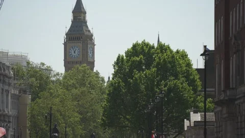 Big Ben clocktower and traffic on Whitehall, Whitehall, London, England Stock Footage 243079026