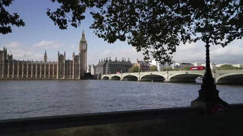Big Ben clocktower, Houses of Parliament and Westminster Bridge, London, England Stock Footage 288610153