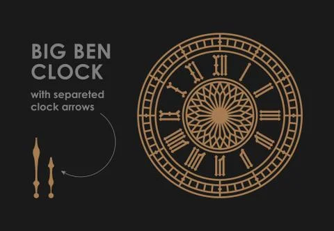Big Ben dial with clock hands. Stock Illustration