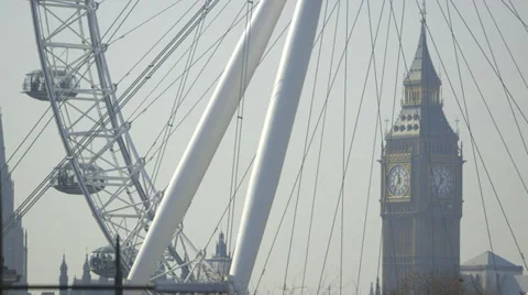 Big Ben (Elizabeth Tower, Clock Tower) and the Millennium Wheel Video stock 36147551