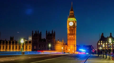 Big Ben & Houses of Parliament Night Timelapse 4K HD Stock Footage