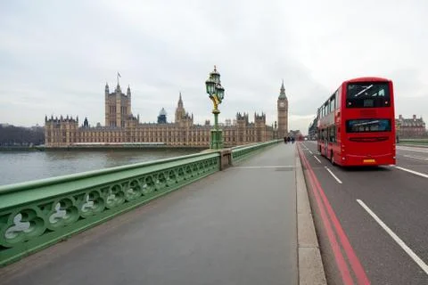 Big ben with red double-decker in london, uk Stock Photos