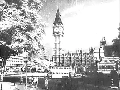 Big Ben, the River Thames, the Tower Bridge, vintage footage Stock Footage 74946905