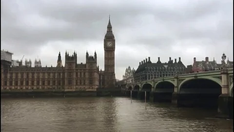 Big Ben seen from the River Thames in London, United Kingdom Stock Footage 74747828