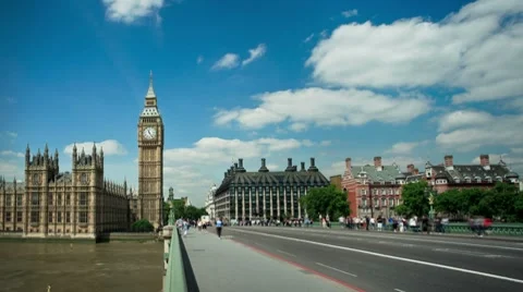 Big Ben with sunny puffy clouds time lapse Stock Footage 8656539