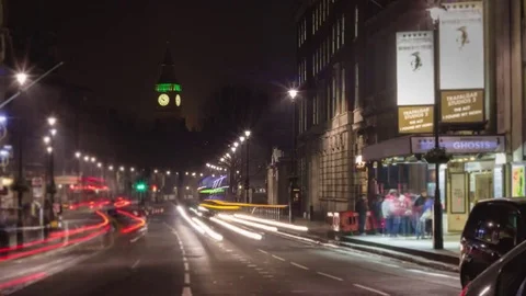 Big Ben Time Lapse, Night from Trafalgar Square Stock Footage