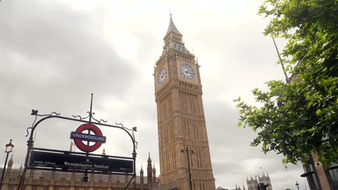 Big Ben tower and Westminster Underground station. London, United Kingdom. Stock Footage 201786631